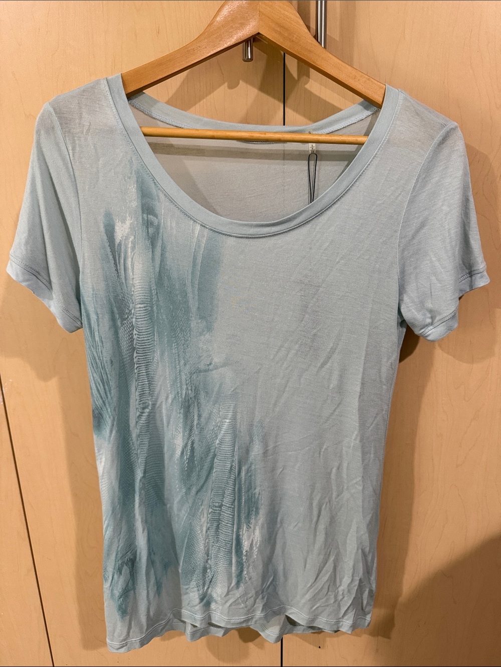 Tahari Pale Blue Scoop Neck Short Sleeve Tee with Washed Detail